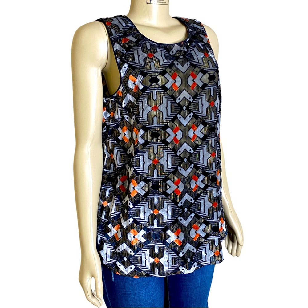 Anthropology l Meadow Rue Art Deco Velvet Sheer Burnout Retro Boho Tank Top (M)